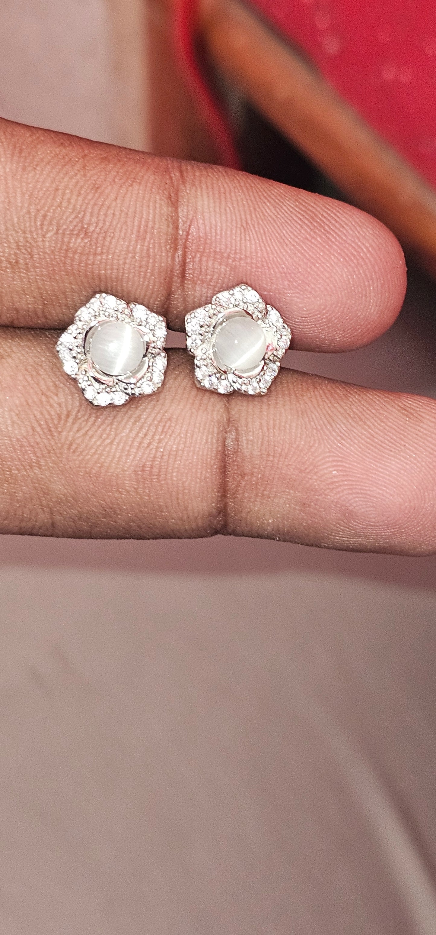 Pure Silver & Rose Gold coated Fancy Design Tops White Stones for Girls