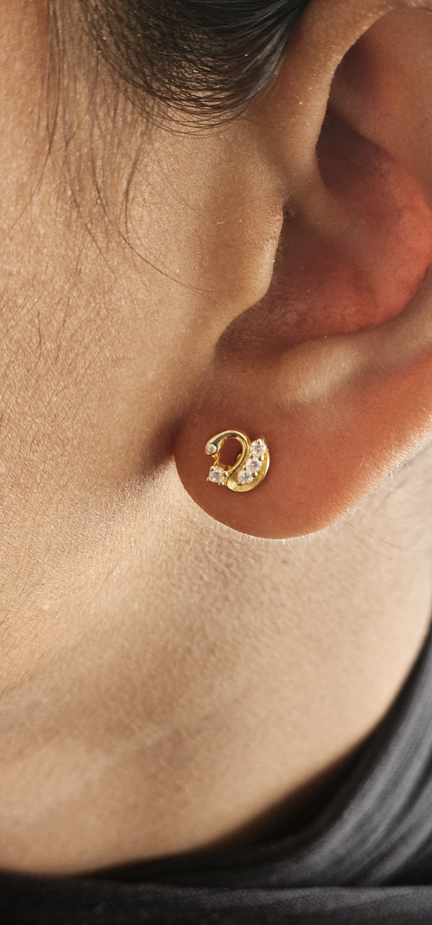 Gold Coated Pure Silver Swan Ear rings with White Stones