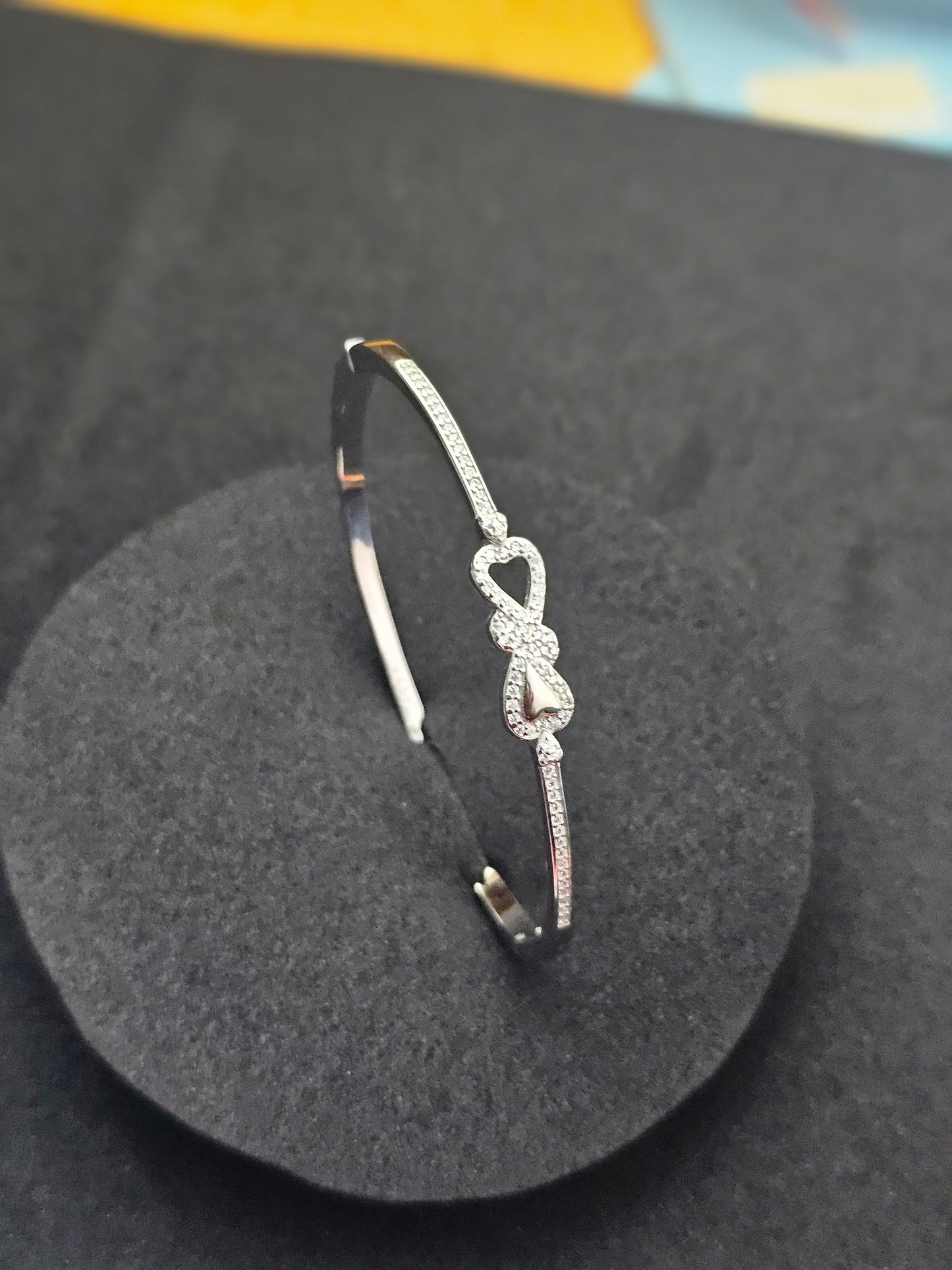 Silver Bow Bangle Bracelet with American Diamonds