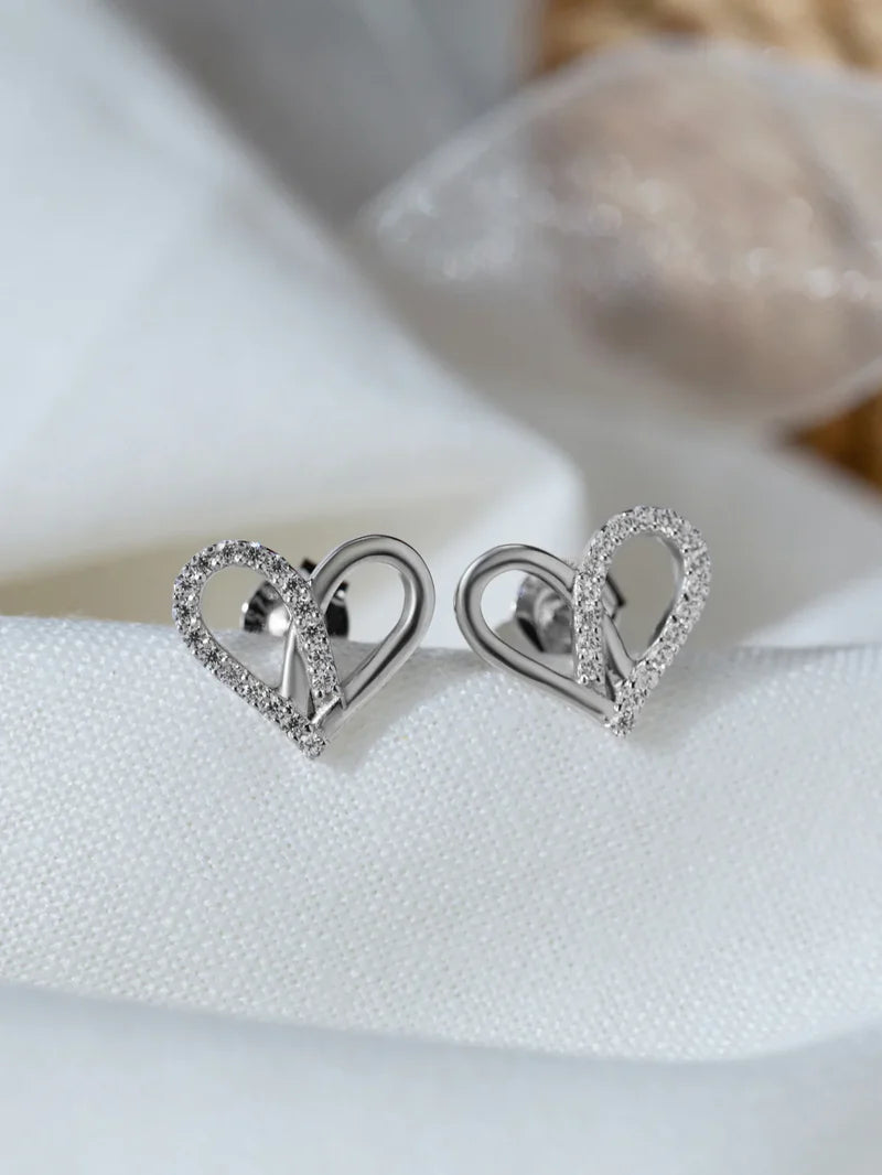Pure 925 Silver Attract Heart Earrings For Women