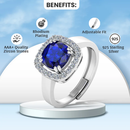 Blue Solitaire Sapphire and Diamond Halo Ring