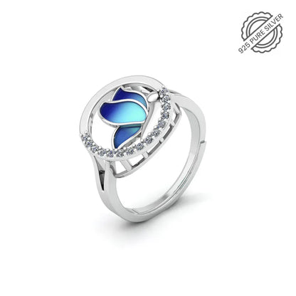 Pure 92.5 Silver Butterfly Feeding Diamond Ring For Women