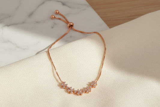 Women’s Rose Gold Floral Bloom Adjustable Slider Bracelet