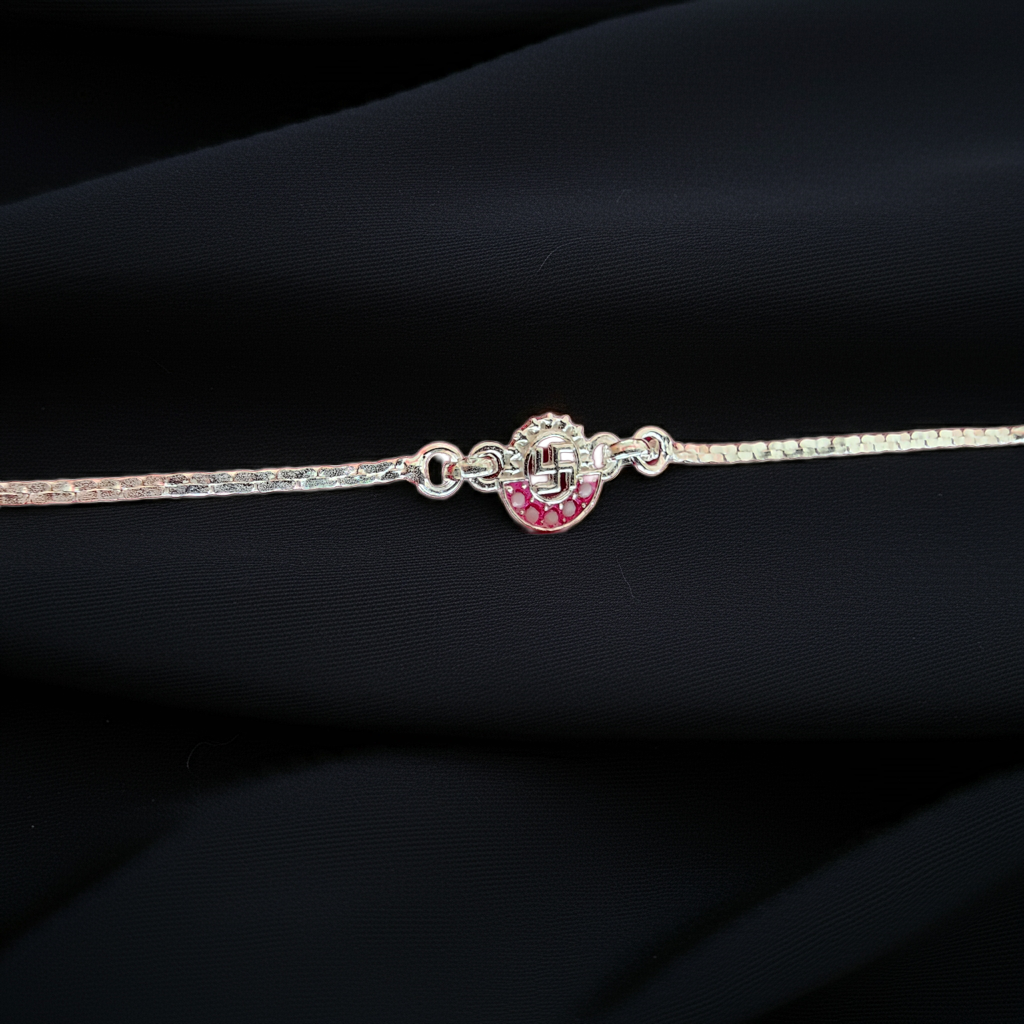 92.5 Silver Swastik Rakhi with Radiant Sun Rays – Auspicious Rakhi for Raksha Bandhan 2025