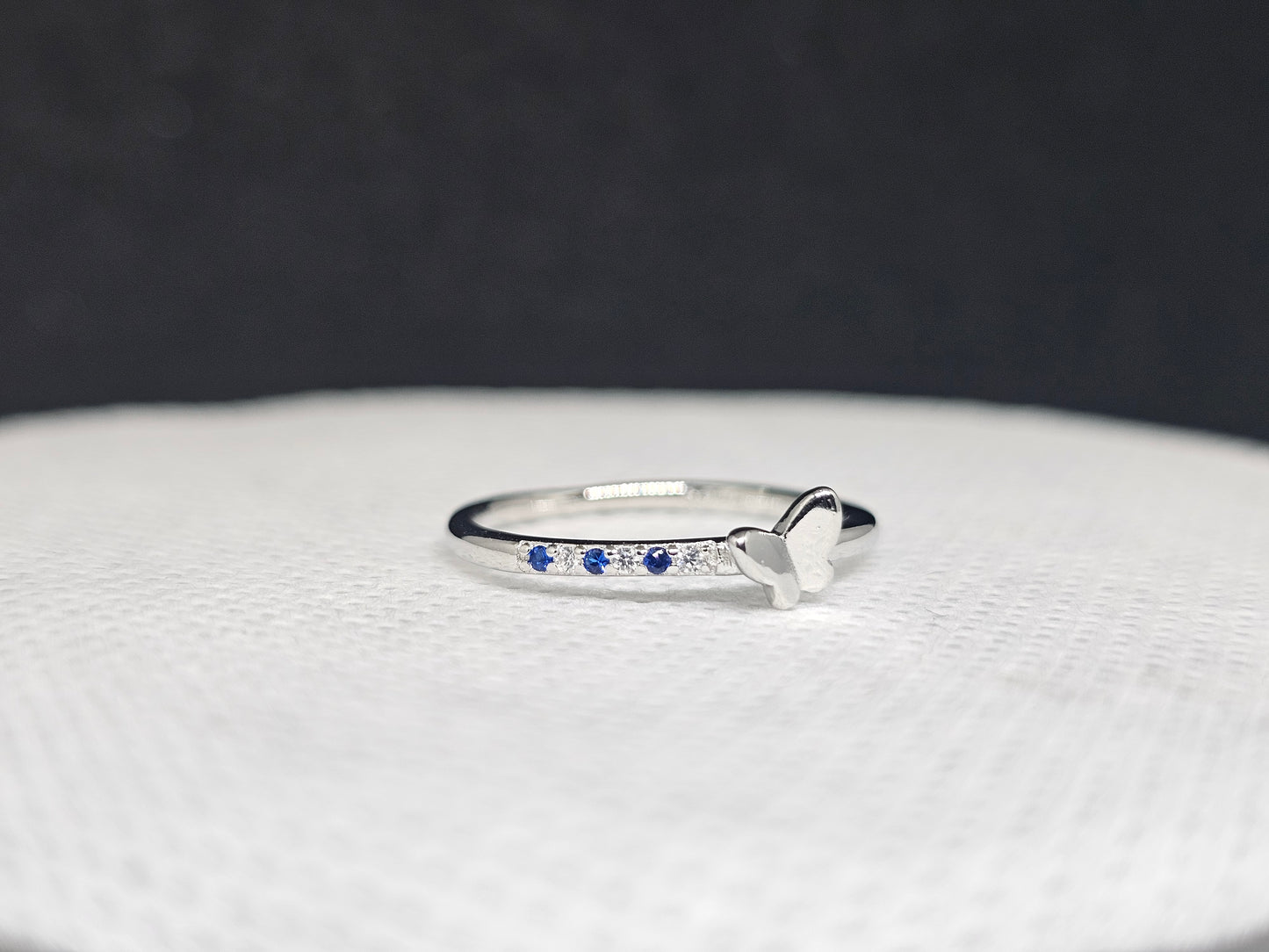 Pure Silver Butterfly Ring with Beautiful Blue Stones