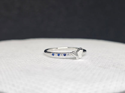 Pure Silver Butterfly Ring with Beautiful Blue Stones