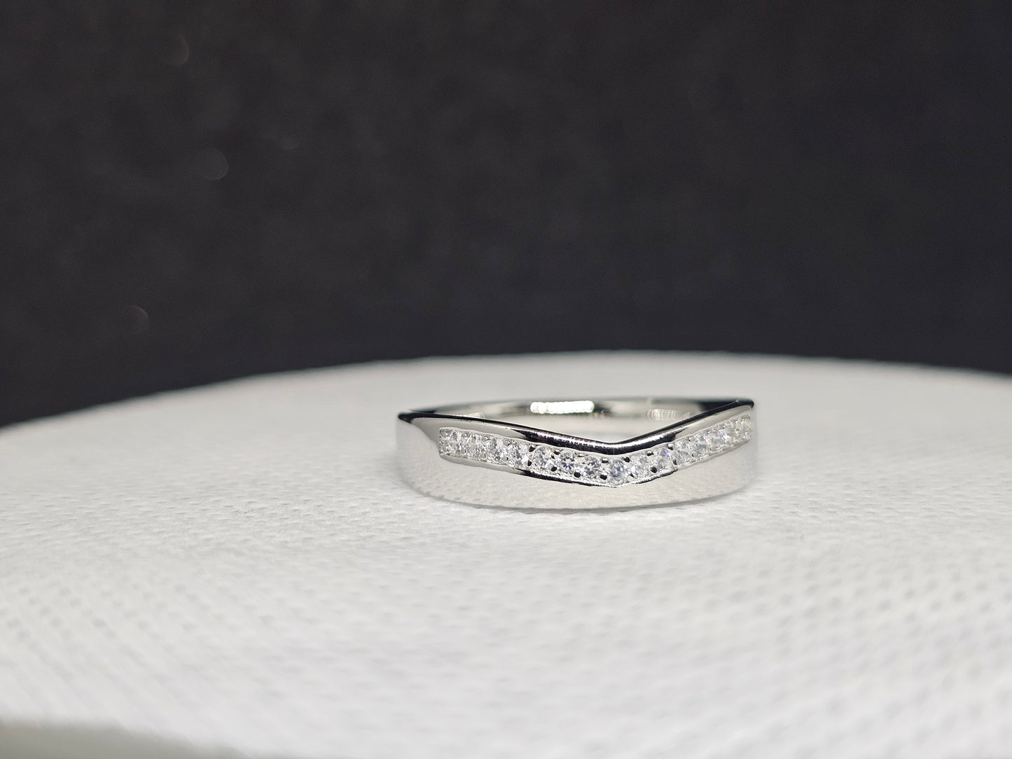 Pure Silver Ring with Thin White Stones for Women