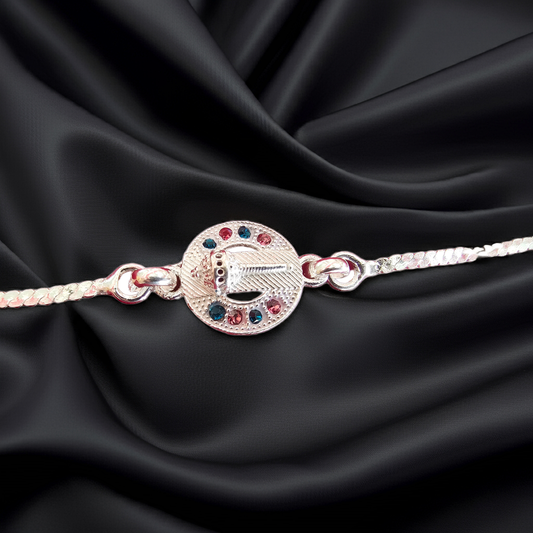 92.5 Silver Bracelet Rakhi with Colorful Stones – Festive Charm for Raksha Bandhan 2025