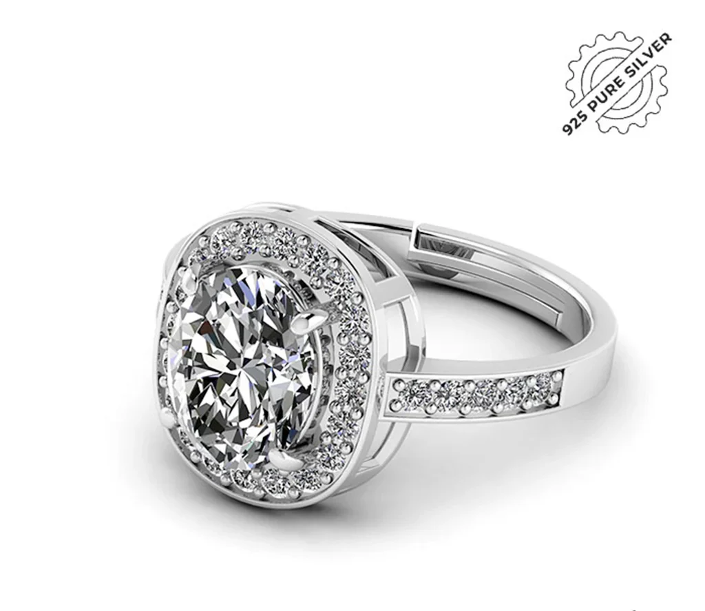 Pure 92.5 Sterling Silver Oval Solitire Ring