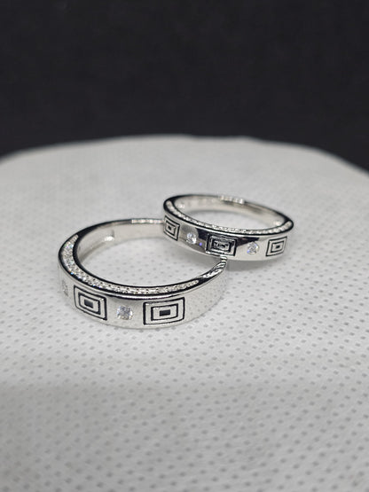 Urban Edge Silver Couple Rings with Cubic Zirconia(CZ) Stones