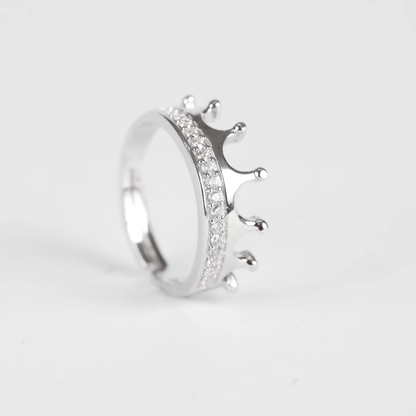 Pure Sterling SIlver Crown Ring - Adjustable Zircon Princess Tiara Ring