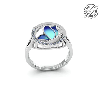 Pure 92.5 Silver Butterfly Feeding Diamond Ring For Women