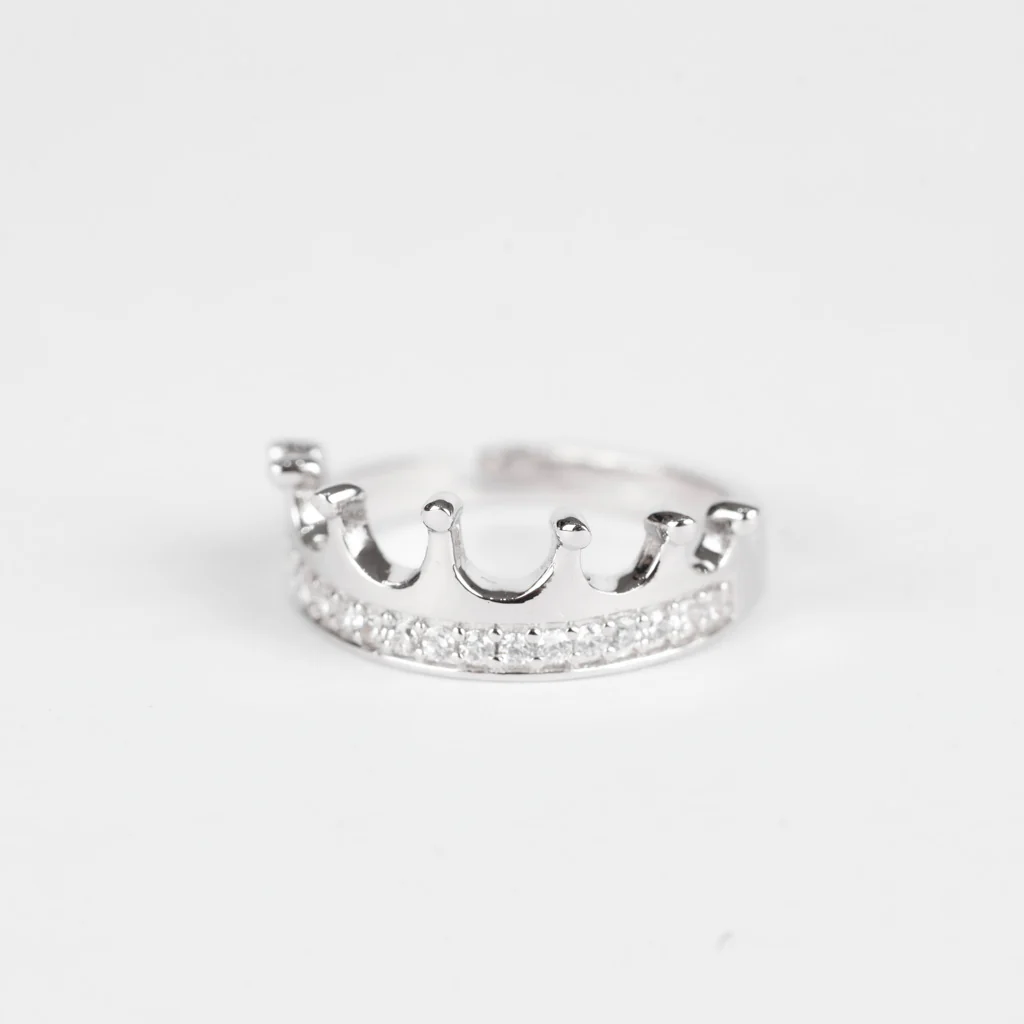 Pure Sterling SIlver Crown Ring - Adjustable Zircon Princess Tiara Ring