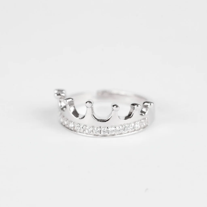 Pure Sterling SIlver Crown Ring - Adjustable Zircon Princess Tiara Ring