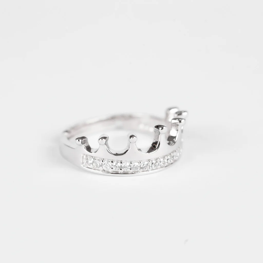 Pure Sterling SIlver Crown Ring - Adjustable Zircon Princess Tiara Ring