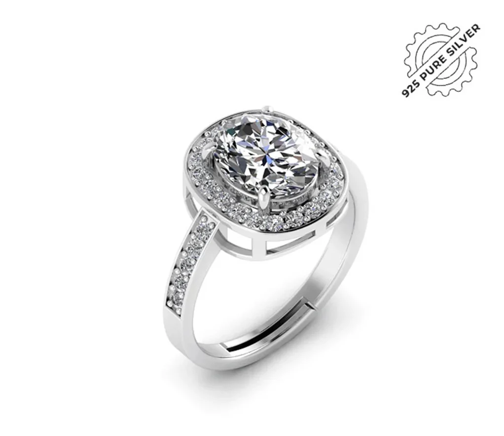 Pure 92.5 Sterling Silver Oval Solitire Ring