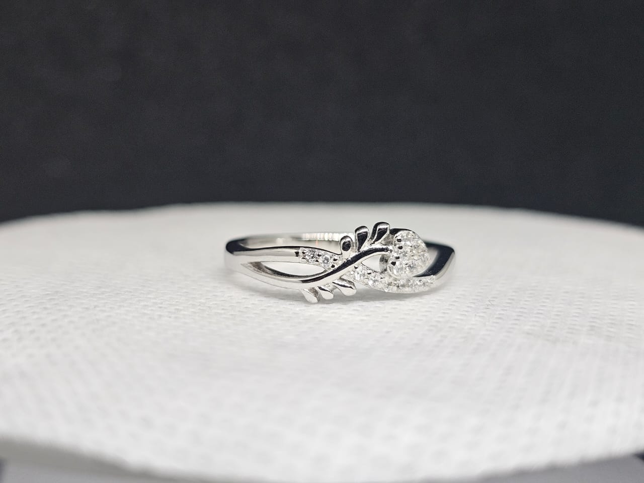 Abstract Elegance Sculptural Silver Ring with CZ Pave