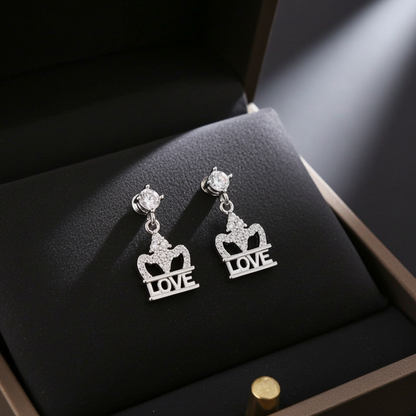 Pure 92.5 Sterling Silver Royal Crown "LOVE" Earrings