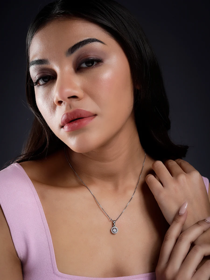 Radiant Double Halo CZ Pendant in Sterling Silver