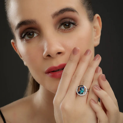 Pure 92.5 Silver Butterfly Feeding Diamond Ring For Women