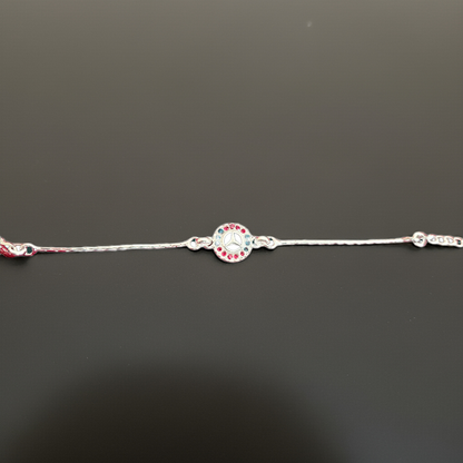 Silver Benz Emblem Bracelet with Stones