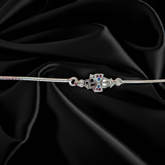 92.5 Silver Divine Rakhi with Colorful Stones – Sacred Sparkle for Raksha Bandhan 2025