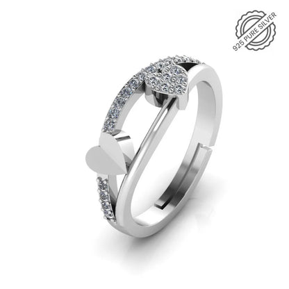 92.5 Sterling Silver Adjustable Dual Heart Magic Ring