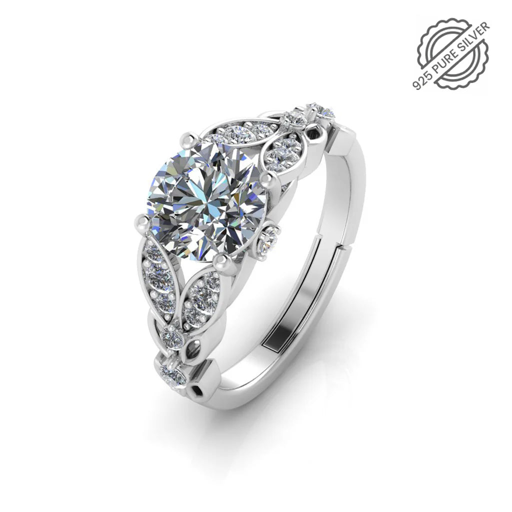 Pure Sterling Silver Solitaire Engagement Bloom Ring