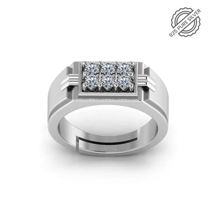 925 Sterling Silver Men's Ring with 9 CZ Stones – Bold Grid Design for Modern Elegance