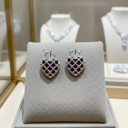 92.5 Sterling Silver Purple Strawberry Studs