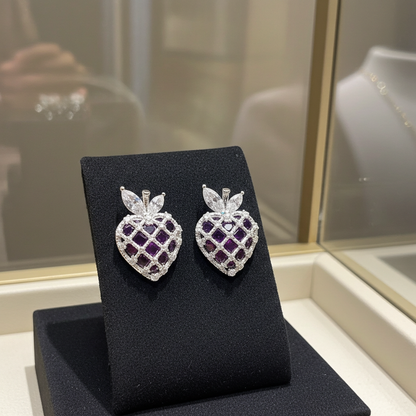 92.5 Sterling Silver Purple Strawberry Studs