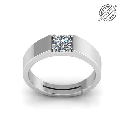 925 Sterling Silver Solitaire Men's Ring with Brilliant CZ Stone – Classic & Elegant Design
