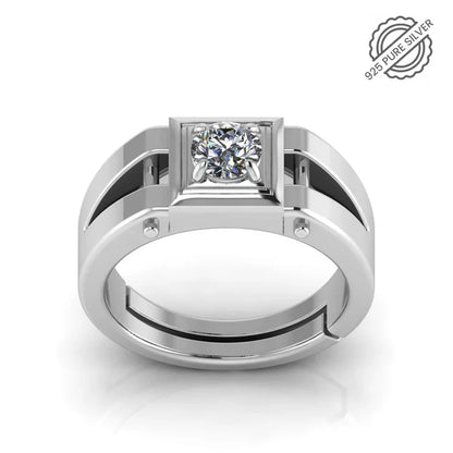 925 Sterling Silver Men's Ring with Bold Cut-Out Design & Solitaire CZ Stones