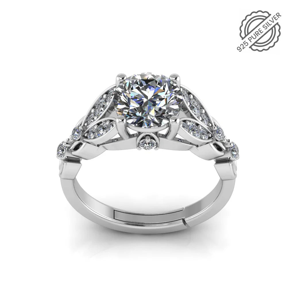 Pure Sterling Silver Solitaire Engagement Bloom Ring