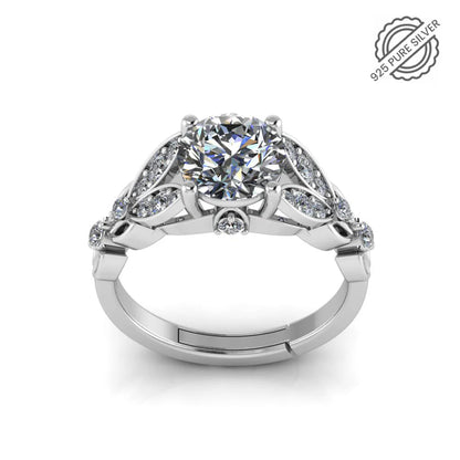 Pure Sterling Silver Solitaire Engagement Bloom Ring