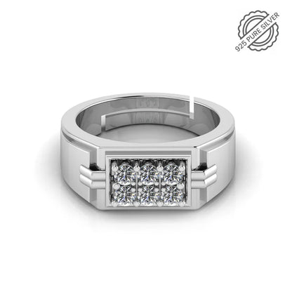 925 Sterling Silver Men's Ring with 9 CZ Stones – Bold Grid Design for Modern Elegance