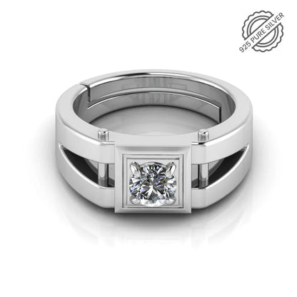 925 Sterling Silver Men's Ring with Bold Cut-Out Design & Solitaire CZ Stones