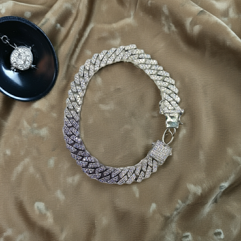 925 Sterling Silver Diamond Cut Bracelet for Men