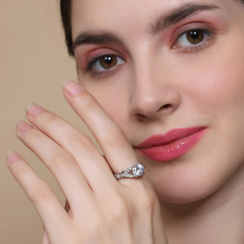 Pure Sterling Silver Solitaire Engagement Bloom Ring