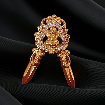 925 Silver Gold Plated Temple Ring with Goddess Lakshmi & CZ Stones