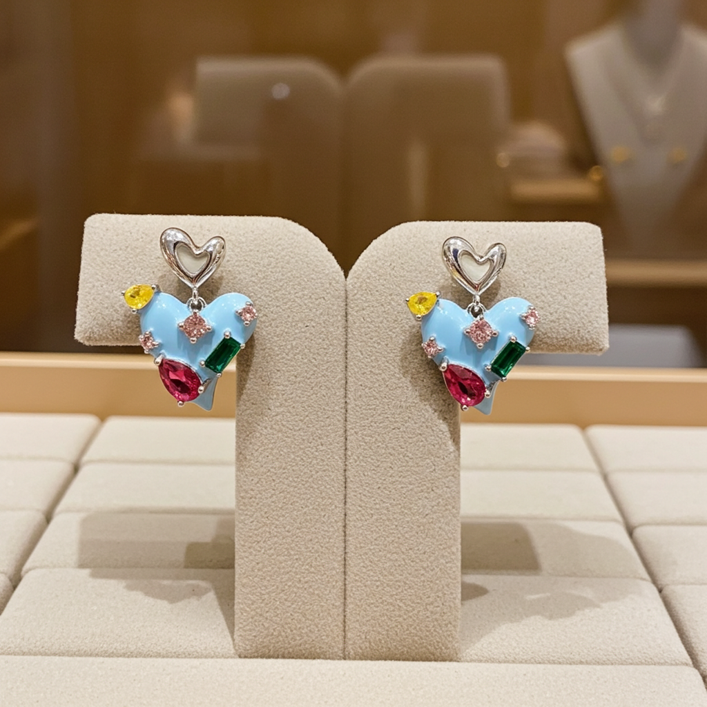 925 Sterling Silver Pastel Blue Heart Earrings