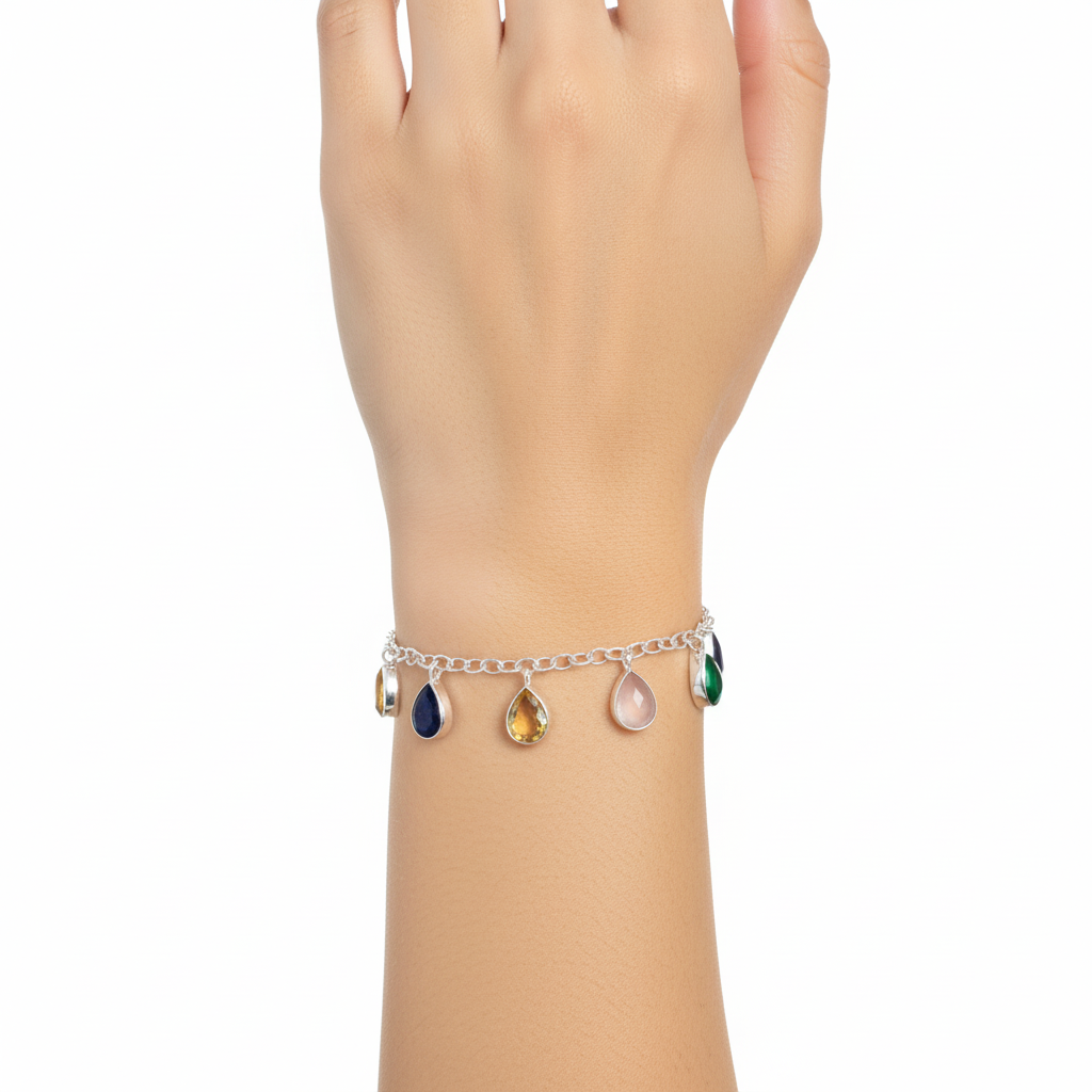 Pure Silver 92.5 Multi stone pear cut bracelet