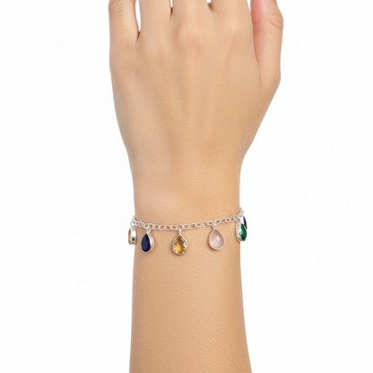 Pure Silver 92.5 Multi stone pear cut bracelet