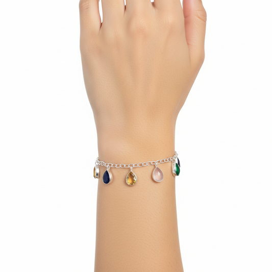 Pure Silver 92.5 Multi stone pear cut bracelet