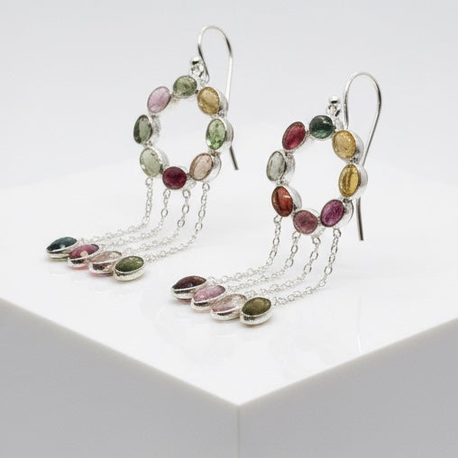Pure 92.5 Silver Multi stone dangler Ear Rings