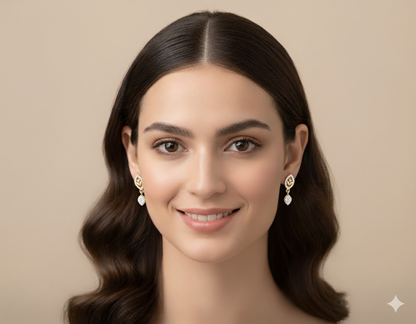 Sparkling Cubic Zirconia Gold-Plated Eye Drop Earrings