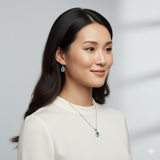 Pure 92.5 Silver Blue topaz set