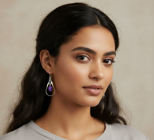 Pure Silver Amethyst Danglers Ear Rings
