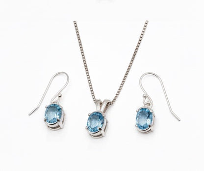 Pure 92.5 Silver Blue topaz set