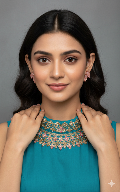 Pure Silver Fancy Ear Rings with Rose Gold Coating for Girls